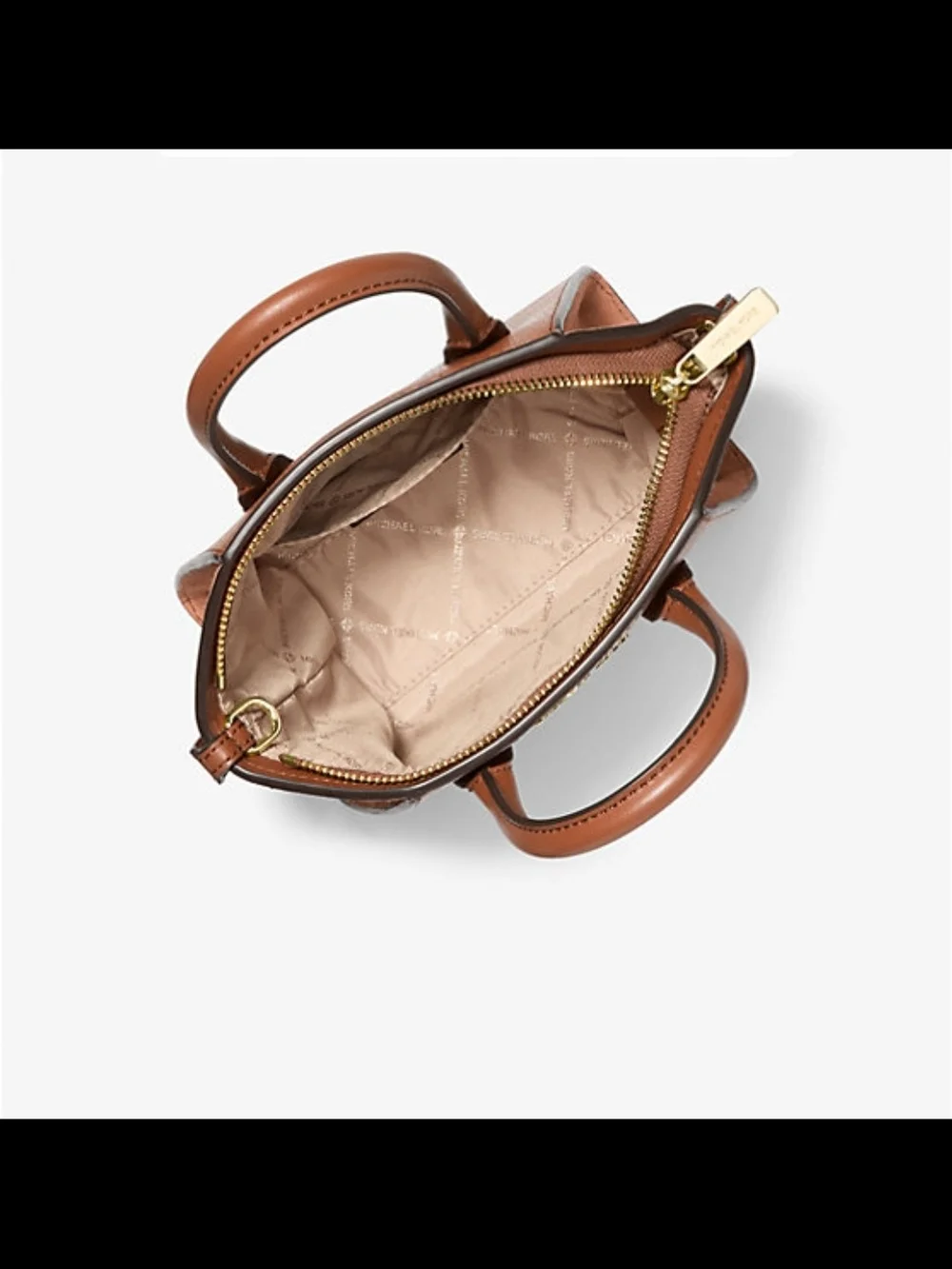 Michael Kors Brown & Tan MK Logo Satchel with Gold Charm